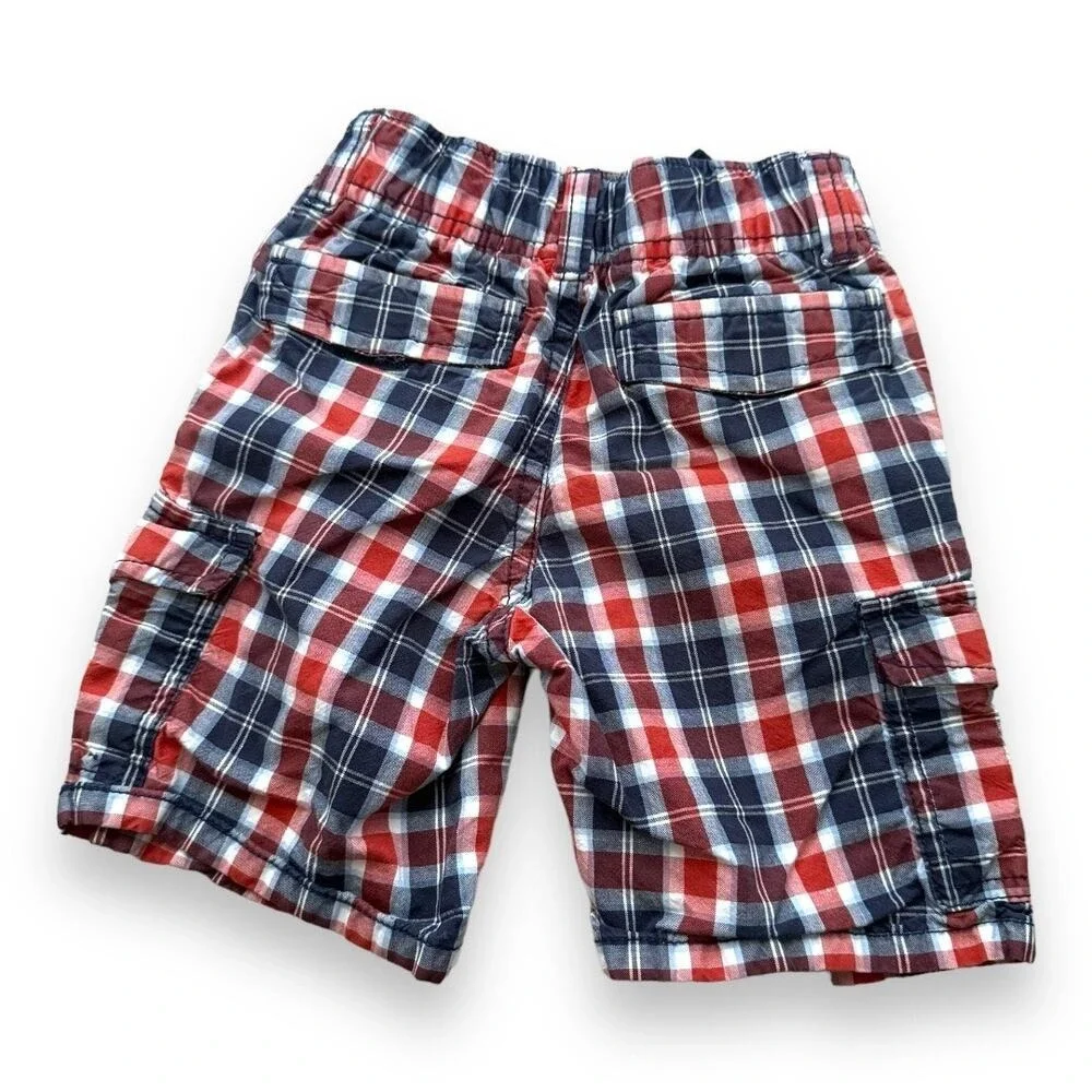 Gymboree‎ Boys Shorts Sz 2T Red White Blue Plaid Pull On Cargo Style